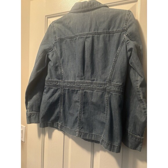 CHICO'S Sz 0 Light Blue STRETCH DENIM Button-Up JACKET w Pockets y2k Vtg - Picture 3 of 4